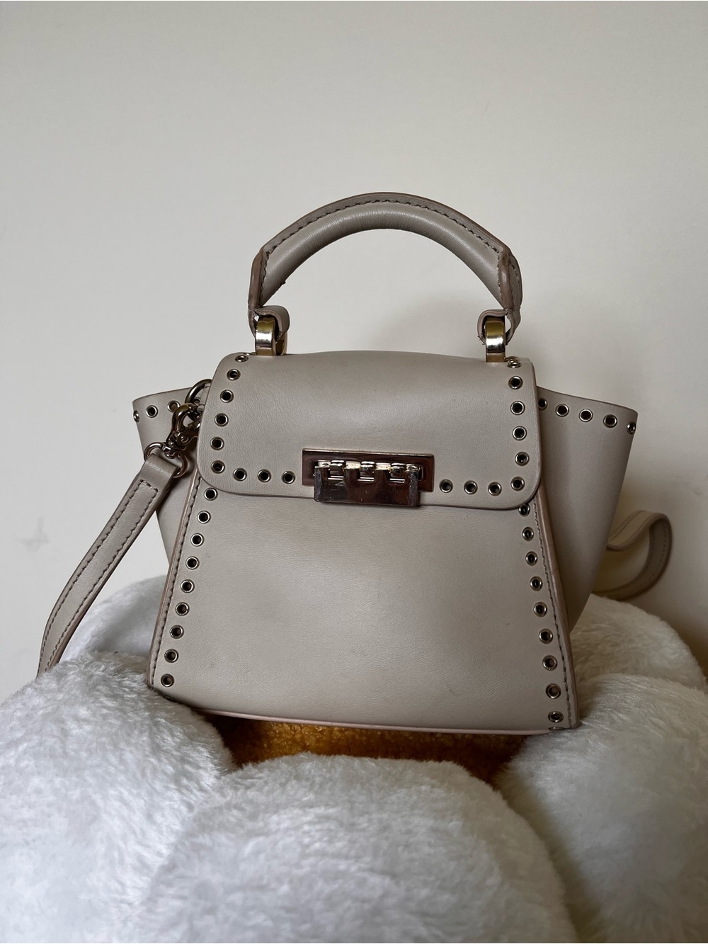 ZAC Zac Posen Cream Leather Grommet Crossbody Bag